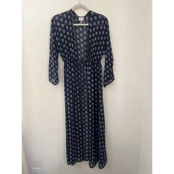 Evarae Silk Sheer Geometric Print Swim Cover up Dress Duster Kimonno Size small - Picture 1 of 11